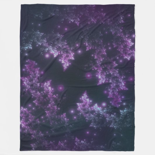 Fleece Blanket Fraktal Blätter Violet Glow (Vorderseite)