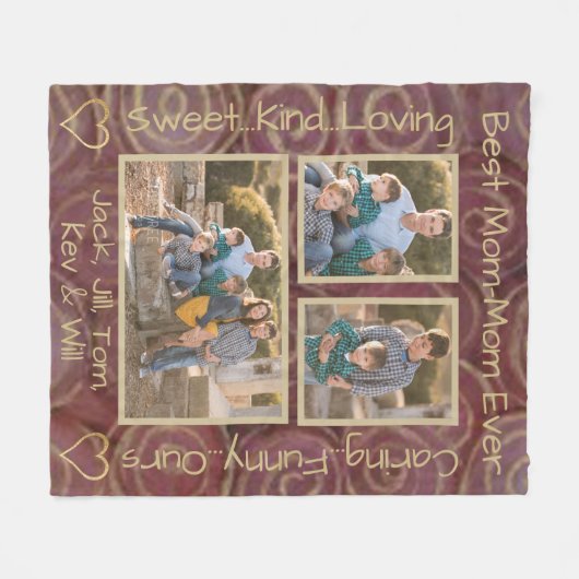 Fleece Blanket "Gold Burgundy Swirl" Foto Blanket (Vorderseite (Horizontal))