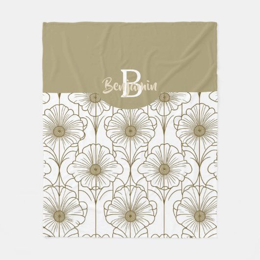 Fleece Blanket, goldene Linie, Blumenmuster (Vorderseite)