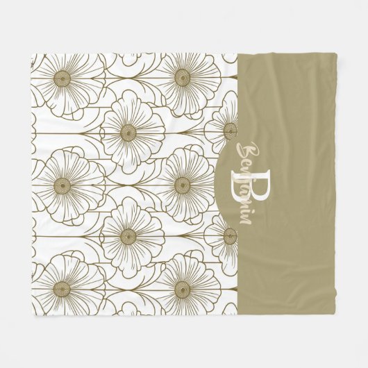 Fleece Blanket, goldene Linie, Blumenmuster (Vorderseite (Horizontal))