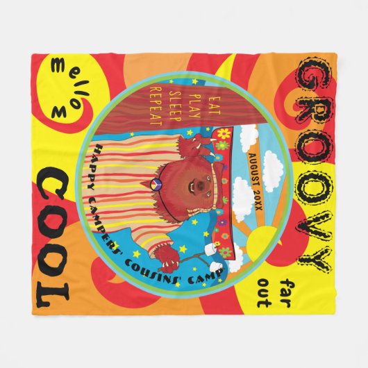 Fleece Blanket Happy Campe Groovy Bear Personalisi (Vorderseite (Horizontal))