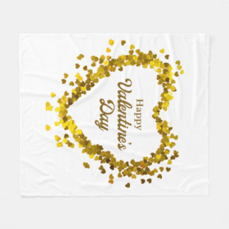 Fleece Blanket Happy Valentine Day Gold Herz