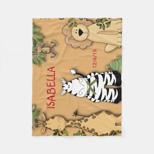 Fleece Blanket Jungle, Giraffe, Löwe, Zebra, Affe (Vorderseite)