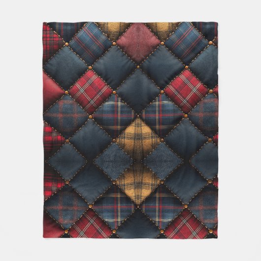 Fleece Blanket Quilt Red Navy Gelbes Muster (Vorderseite)