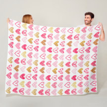 Fleece Blanket - rosa und goldene Herzen