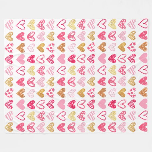 Fleece Blanket - rosa und goldene Herzen (Vorderseite (Horizontal))
