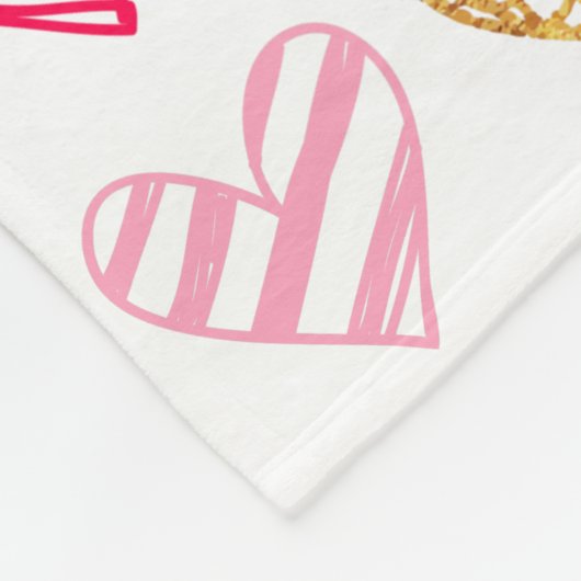 Fleece Blanket - rosa und goldene Herzen (Ecke)