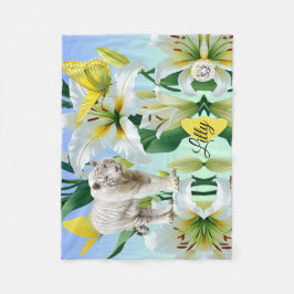 Fleece Blanket White Tiger Yellow Lilly