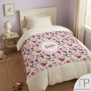 Fleece-Decke mit femininen Monogramm-Garten-Kolibr Fleecedecke