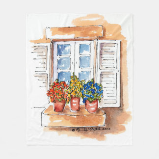 Fleece-Decke mit Windowsill mit Blumen-Kunst Fleecedecke