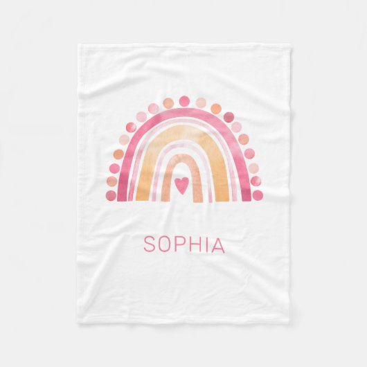 Fleece-Decke Regenbogen, rosa Boho-Wasserfarbe Fleecedecke (Vorderseite)