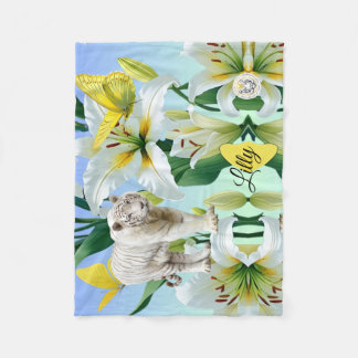 Fleece-Decke Weißer Tiger Gelbe Lilly Fleecedecke