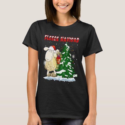 Fleece Feliz Navidad Cute-Sheep Christmas T-Shirt (Vorderseite)