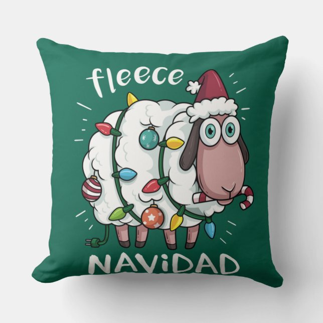 Fleece Feliz Navidad Funny Cute Sheep Christmas Kissen (Vorderseite)