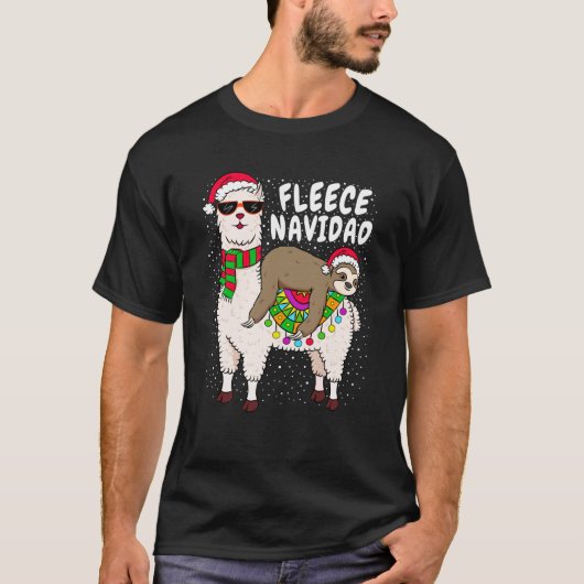 Fleece Feliz Navidad Sloth Riding Llama Christmas  T-Shirt (Vorderseite)