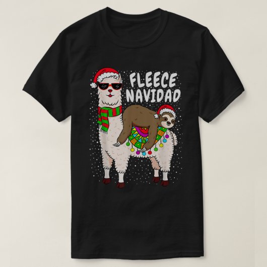 Fleece Feliz Navidad Sloth Riding Llama Weihnachte T-Shirt (Design vorne)