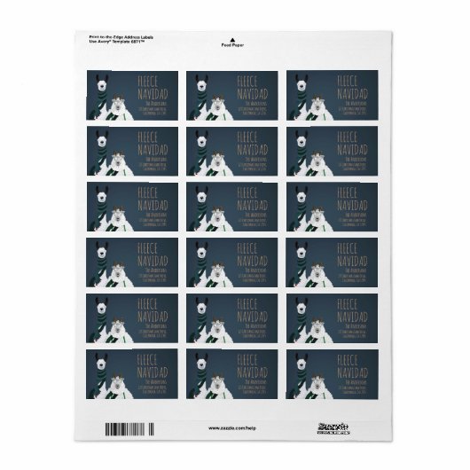 ‘Fleece Navidad’ Chic Funny Fun Llama & Sheep  Adressaufkleber (Vorne)