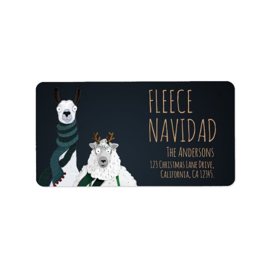 Fleece Navidad Chic Funny Quirky Llama & Sheep Pun Adressaufkleber (Vorne)