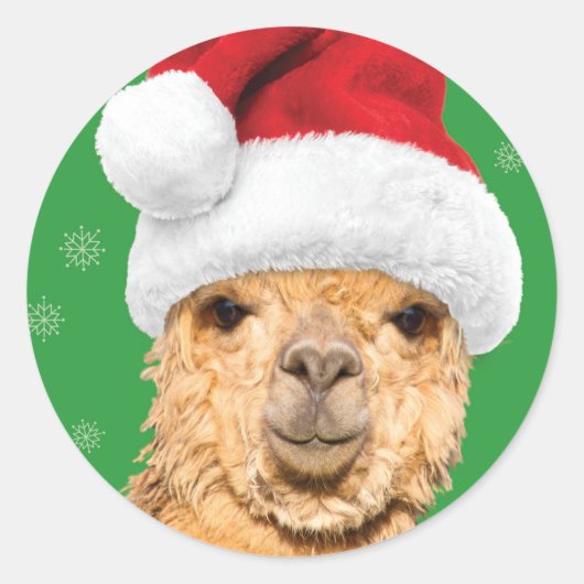 Fleece Navidad Christmas Llama mit Weihnachtsmannm Runder Aufkleber (Vorderseite)