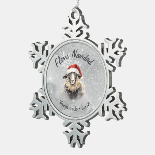 Fleece Navidad Gray Sheep Snowflake Ornament (Rechts)