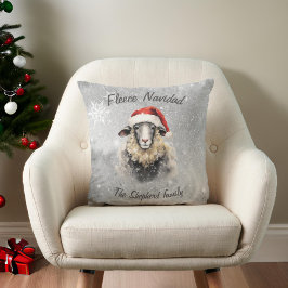 Fleece Navidad Holiday Gray Red Sheep Throw Kissen