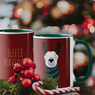 'Fleece Navidad' Lama Cartoon Lustig Festlich Rot Tasse