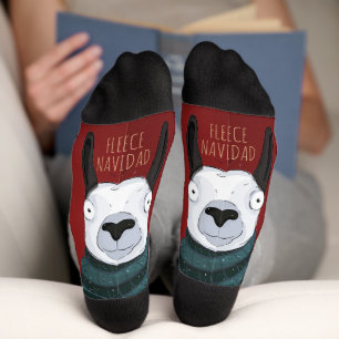 „Fleece Navidad“ Lama Festliche Streifen auf Rot Socken