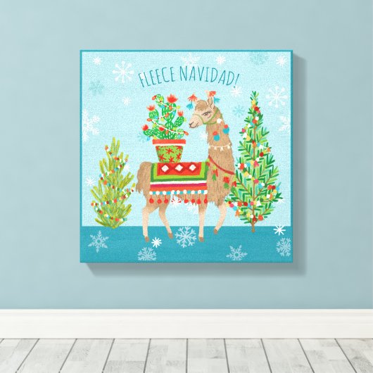 Fleece Navidad | Llamas Christmas Leinwanddruck (Insitu (Holzboden))