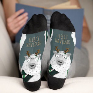 „Fleece Navidad“ Lustiger Schaf-Wortwitz Türkisgra Socken