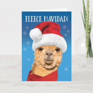 Fleece Navidad Niedlich Alpaca in Weihnachtsmannmü Feiertagskarte