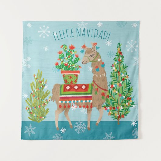 Fleece Navidad | reizendes Lama-Weihnachten Wandteppich (Vorderseite (Horizontal))