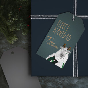 "Fleece Navidad" Schick Lustiges Schaf Türkis Grau Geschenkanhänger