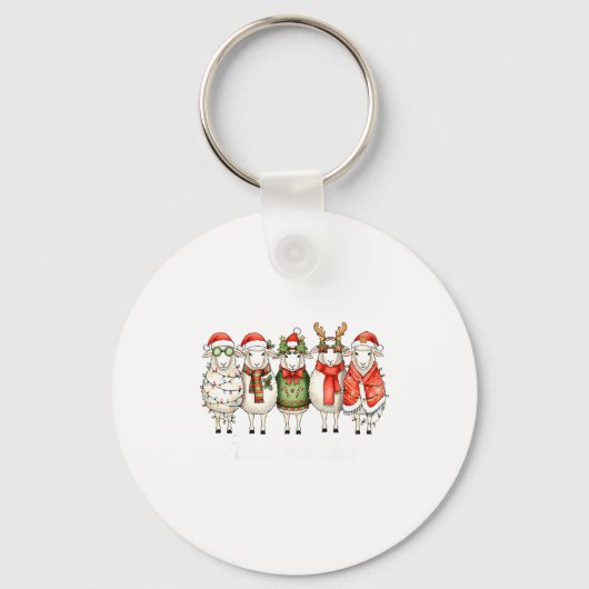 Fleece Navidad Sheep Christmas Lights Dinner Famil Schlüsselanhänger (Vorderseite)