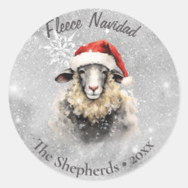 Fleece Navidad Sheep Snowy Weihnachten Runder Aufkleber