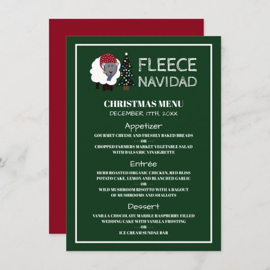 Fleece Navidad, Spanisches Weihnachtsmenü Einladung (Vorne/Hinten)