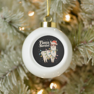 Fleece Navidad Weihnachts-Lama Xmas Lichter Keramik Kugel-Ornament