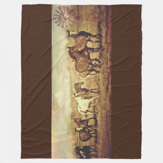 Fleece-umfassende wilde Pferde und Windmühlen Fleecedecke (Vorderseite)