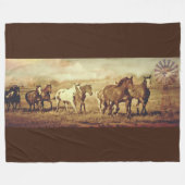 Fleece-umfassende wilde Pferde und Windmühlen Fleecedecke (Vorderseite (Horizontal))