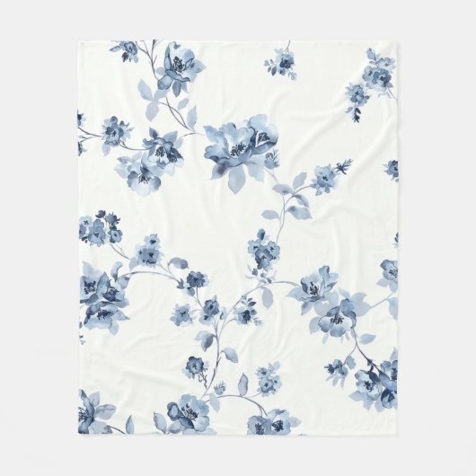 Fleecedecke mit blauem Blumem-Print (Vorderseite)