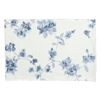Fleecedecke mit blauem Blumem-Print Kissenbezug