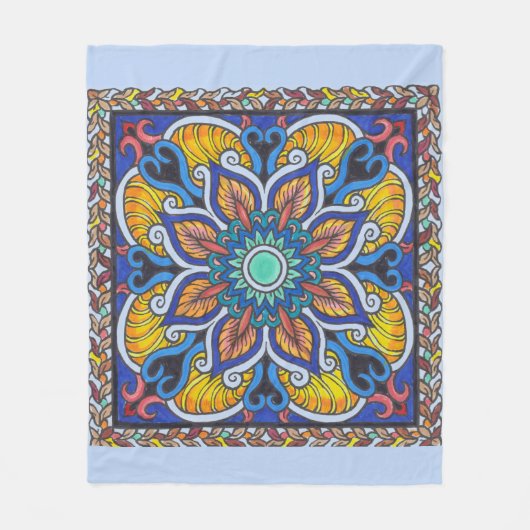 Fleecedecke mit blauem "holländischem Kachel" mand (Vorderseite)