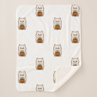 Fleecedeken Halloween – Schattige Pomeranian Sherpadecke