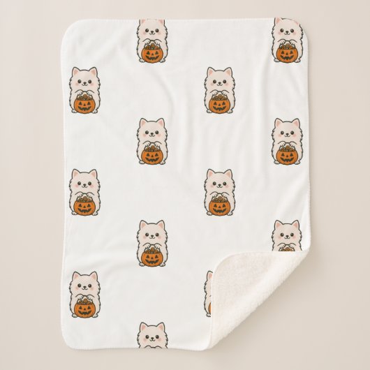 Fleecedeken Halloween – Schattige Pomeranian Sherpadecke (Vorderseite)