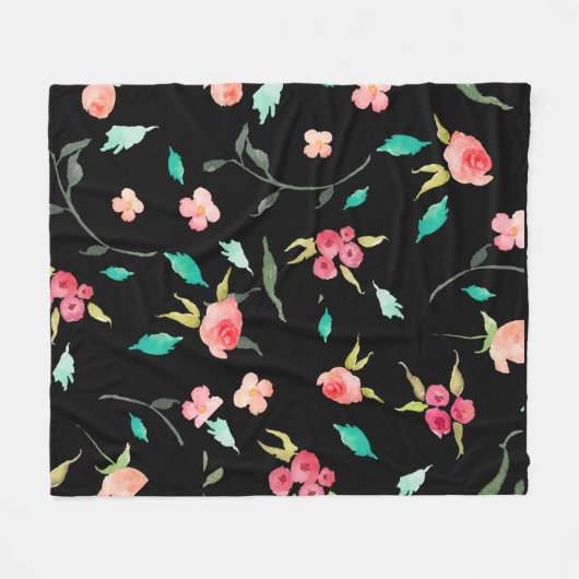 Fleeceumfassende Watercolor-Blumen-Felder, schwarz Fleecedecke (Vorderseite (Horizontal))
