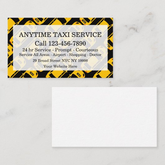 Fleet Taxi Service mit Taxicab Muster Visitenkarte (Vorne/Hinten)