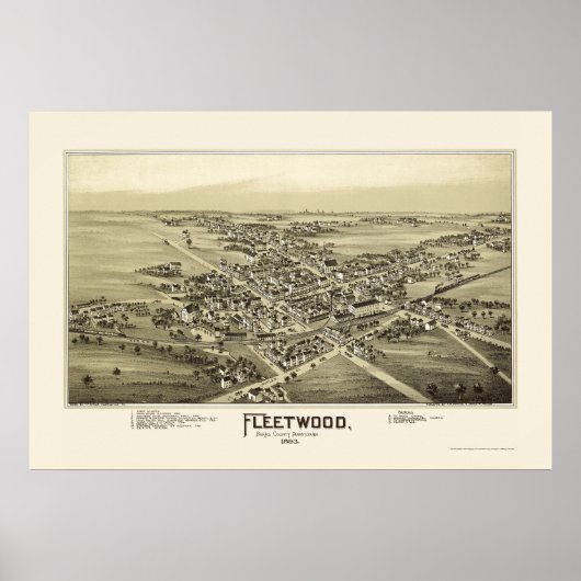 Fleetwood, PA Panorama Karte - 1893 Poster (Vorne)