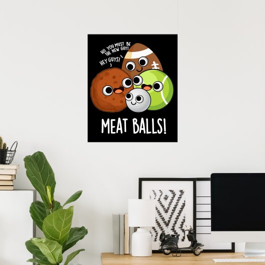 Fleisch Balls Funny Food Pub Dark BG Poster (Heimbüro)
