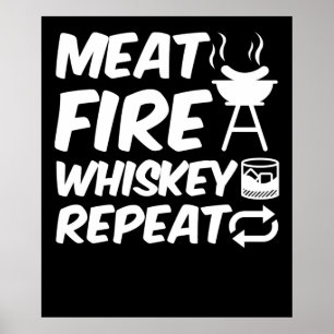 Fleisch Feuer Whisky Wiederholen   Lustiger Spruch Poster