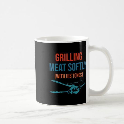 Fleisch mit seiner Zange sanft grillend Lustiger B Kaffeetasse (Rechts)