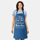 Fleischflüsterer BBQ Meister Blau Pinstripe Design Schürze (Getragen)